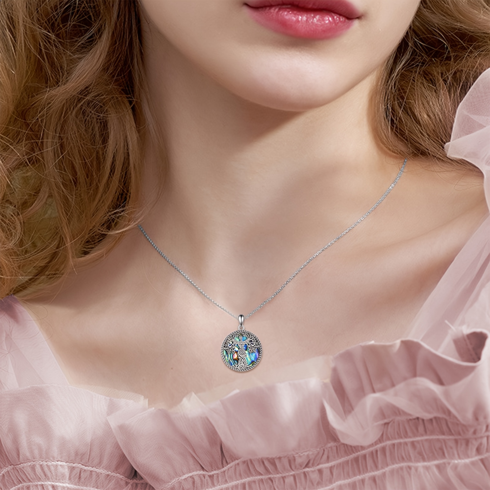 Women's Tree of Life Pendant Necklace in S925 Sterling Silver with Abalone Shell